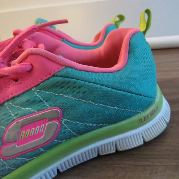 SKECHERS Flex Appeal Memory Foam Cosmic Pink Green Athletic Sneakers Shoes US 5 - Picture 9 of 13